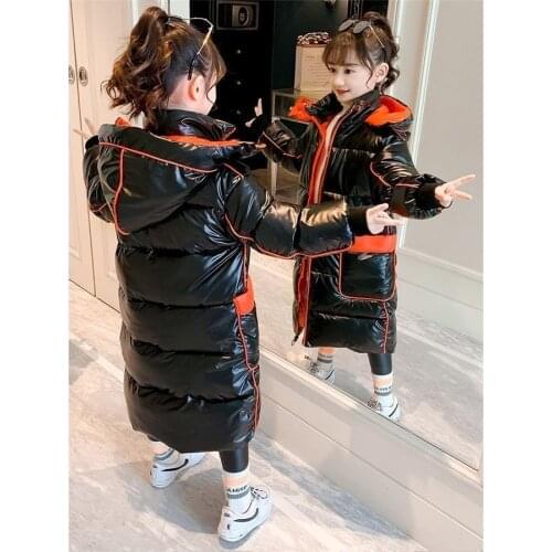 2021 Fashion Girls Winter Down Coat Hooded Parkas Children Thickening Warm Bright Jacket For Girls Outerwear Snowsuit