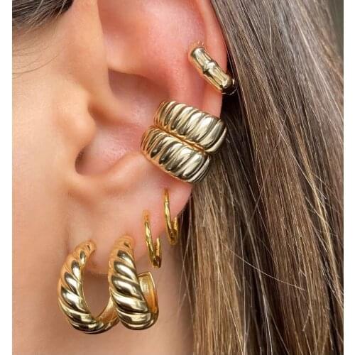 2021 high quality geometric Gold color geometric simple european women jewelry gold color fashion Twinst hoop earring wholesale