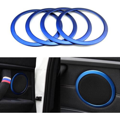 BBQ@FUKA 4pcs metal Blue Car Interior Sound Audio Speaker Trim Ring Cover Sticker Fit For BMW 3 Series F30 F34 320 335i 2012