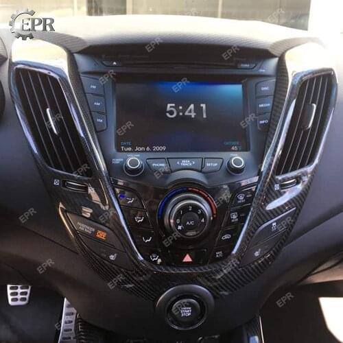 Carbon Interior For Hyundai Veloster Carbon Fiber Radio Console Cover (Stick) Body Kits Tuning Trim Accessories For Veloster