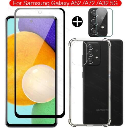 Case + protective camere glass for samsung galaxy a52 a72 a42 a32 a12 a02 a02s screen protector for a 52 72 32 4g 5g back cover