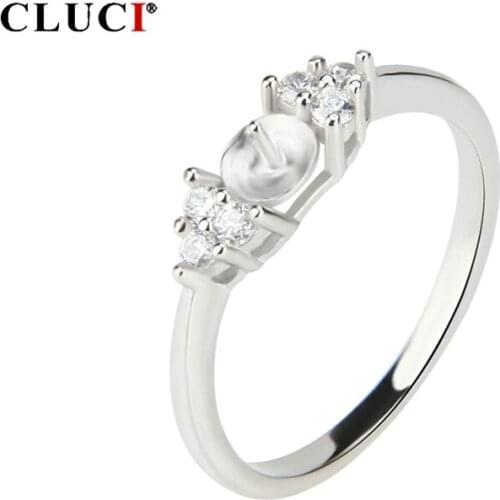 CLUCI 925 Sterling Silver Round Ring Women Jewelry Zircon Pearl Ring Mounting for Engagement Silver 925 Zircon Rings SR1003SB