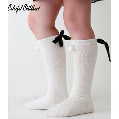 0-7Yrs Kids Socks Toddlers Girls Ribbon pearl Bow Knee High Long Soft Cotton Lace baby Socks Kids kniekousen meisje