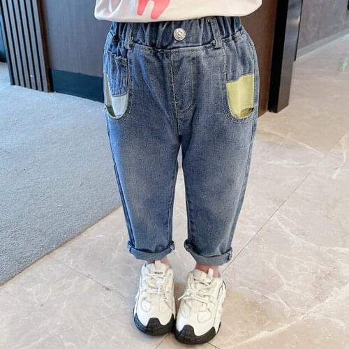 Girls Jeans Colorful Pocket Jeans Girls Spring Autumn Kids Jeans Toddler Childrens Jeans Clothes