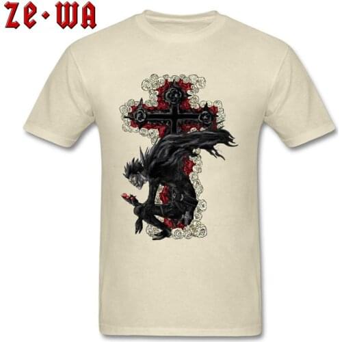 Customized T-Shirt Men Hot Sale Death Note T Shirt Death God Printed On Mens Clothing Cotton Beige Tops Rose Cross Design