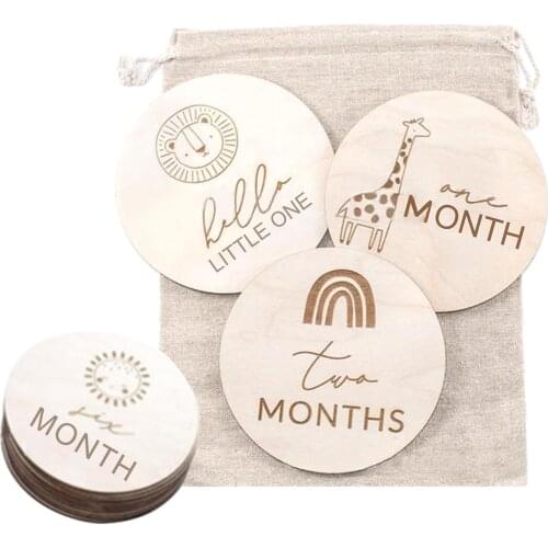 HOT SALE Baby Monthly Milestone Discs Wooden Baby Markers Engraved Wooden Monthly MilestonePlaques Set Of 13 Pcs Awesome