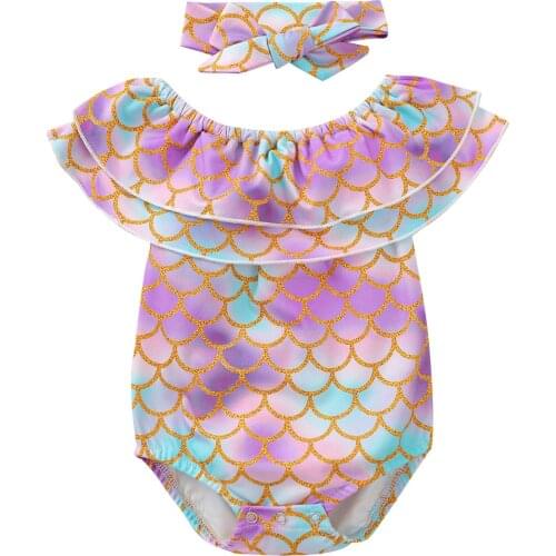 Citgeett Summer Newborn Baby Girls Casual Outfits Pattern Short Sleeve Collar Ruffle Romper + Headband Cute Swimwear Clothes