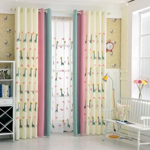 Korean for Childrens Room Cotton and Hemp Curtains for Bedroom Fluttering Window Cartoon Giraffe Embroidered Curtains
