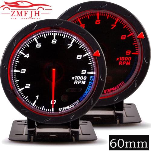 White & Red Light 60MM Tach Meter 12V Car Auto Tachometer 0-10000 RPM Gauge RPM Black Face Meter Stepper Motor Tachometer