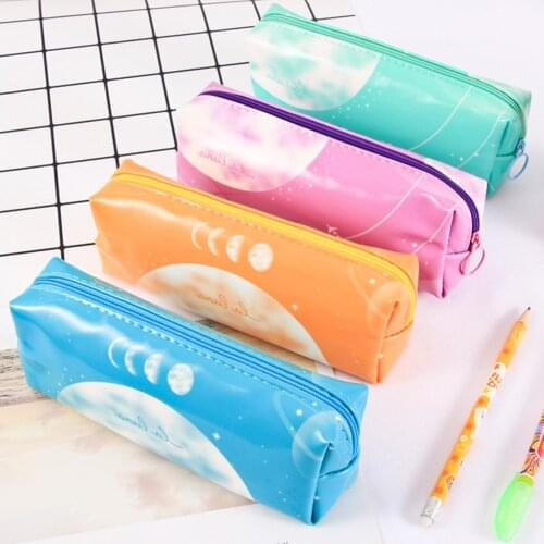 Creative Planet Pencil Case Large Capacity Kawaii Pencil Bag PU Stationery Box Office School Supplies Pencil Pouch