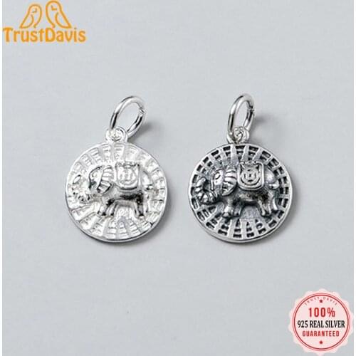Trustdavis Real 925 Sterling Silver Fashion Sweet Hollow Round Elephant Charm Pendant Handmade DIY Accessories Jewelry DZ171