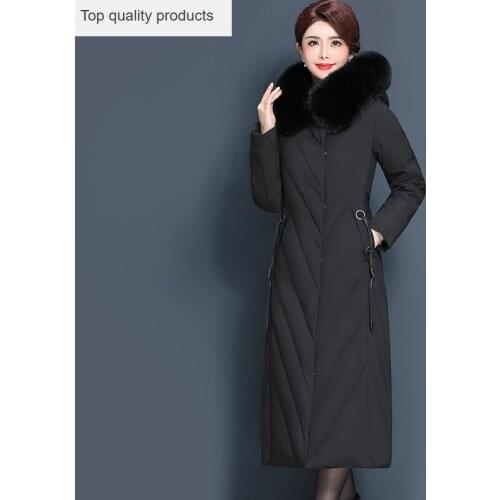 90% White Duck Down Jacket Women Thick Long Winter Coat Women Natural Fox Fur Hooded Female Puffer Jacket Plus Size 6XL YQ414