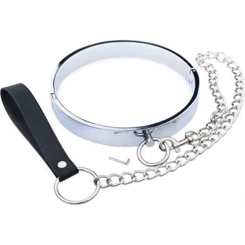 Metal Round Neck Collar Cuff Sex Toys Slave Fetish BDSM Bondage For Women Men Couple Accessory W/Traction Chain Leather PU Leash