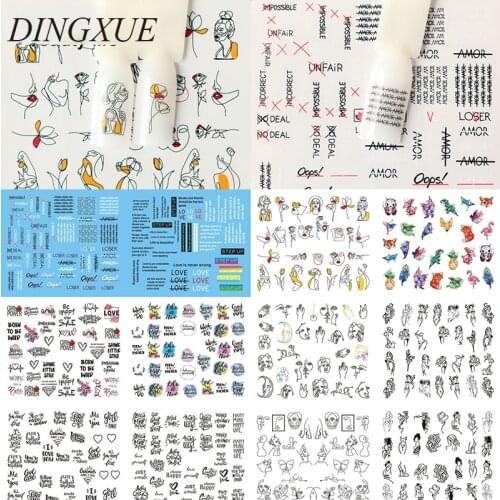 12 pieces /sheet Words Letters Abstract Figure Nail Water Decals Nail Stickers Nail Art Transfer Sticker Decals Slider Z0149