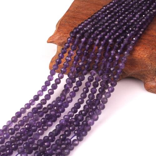 4mm Natural Amethyst Quartz Purple Crystal Round Faceted Gemstone Loose Beads DIY Accessory for Jewelry Necklace Bracelet Making