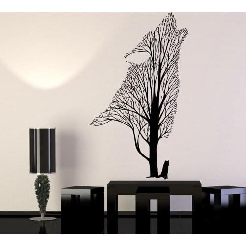 New Arrival Modern Vinyl Wall Decals Tree Howling Wolf Raven Animals Gothick Style Wall Stickers Home Decor Living Room ZB269