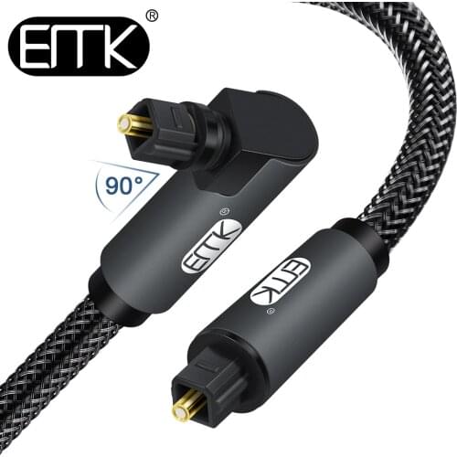EMK Right Angle Optical Cable 5.1 Digital 90 Degree Toslink Cable SPDIF Fiber Cable 1m 2m for Xbox 360 DVD TV Speaker Soundbar