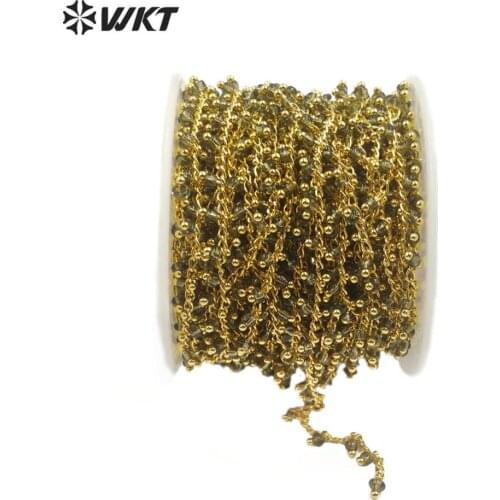 WT-RBC129 Wholesale price Natural Stone Chain 3mm Beads Chain With Gold Electroplated Rosary Chain Jewelry For Making Necklace