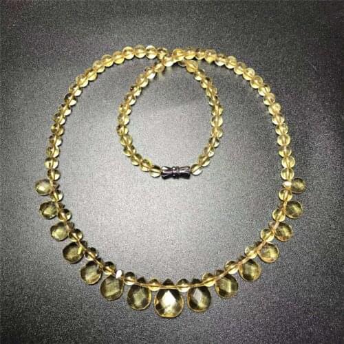 5mm Genuine Yellow Natural Stone Necklace Women Female Round Bead Long Chain Water Drop Pendant Necklaces