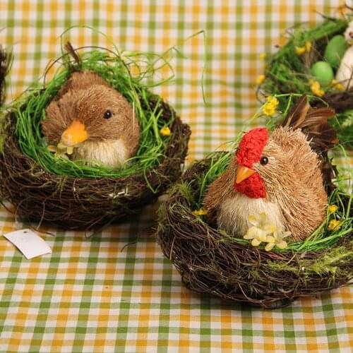 Easter Handmade Straw Nest Handicraft Home Decorative Mini Desktop Hen/Duck Nest Ornament for Bedroom Sitting Room