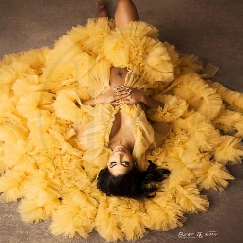 Maternity Dress Long Sleeves Maxi Tulle Pregnancy Gown Party Evening Robe with Floral for Women Photo Shoot Baby Shower Gift