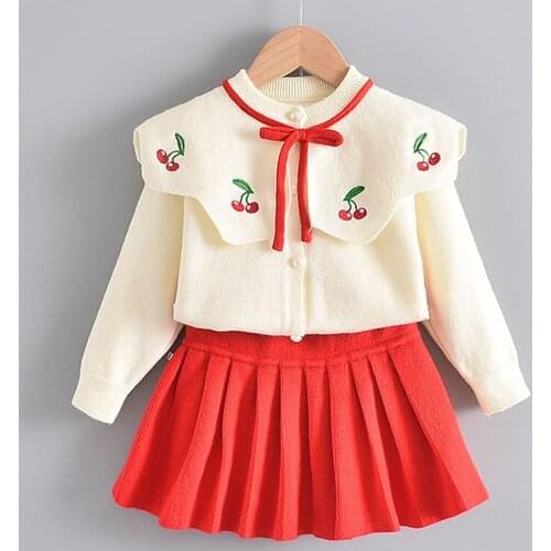 Girls Dress 2020 Winter Plaid Pattern Dress Long Sleeve Girls Clothes Knit Ruffled + Tutu Dress Sweater Knitwear 2pcs