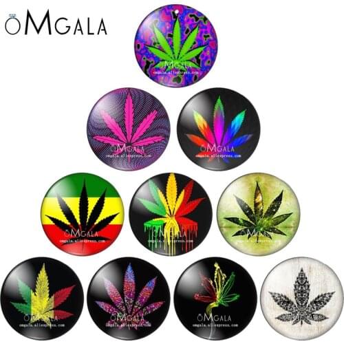 Art Psychedelic Pot Leaf Leaves 10pcs mixed 12mm/18mm/20mm/25mm Round photo demo glass cabochon flat back Making findings