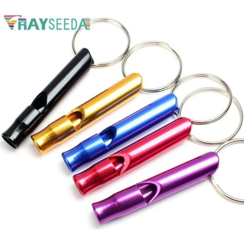 Rayseeda 2 pieces Emergency Survival Whistles Aluminum Alloy Outdoor First Aid Camping Mini Keychain Whistle Sports Referee Pipe