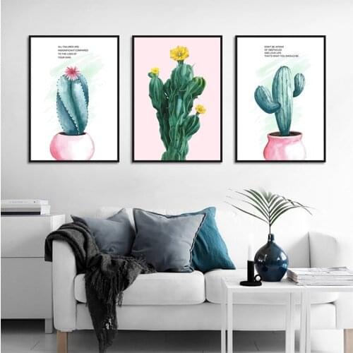 Pink Flower Pot Green Cacti And Cactus Flowers Canvas Painting Posters And Prints Wall Pictures For Living Room Decoration