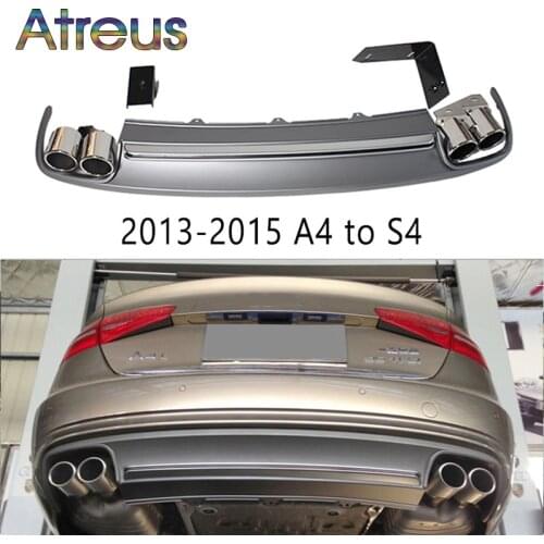 1set A4 to S4 Style Grey PP Rear Bumper Diffuser spoiler With Car Exhaust PIpe For Audi A4 B8 B9 Accessories 2009-2012 2013-2015