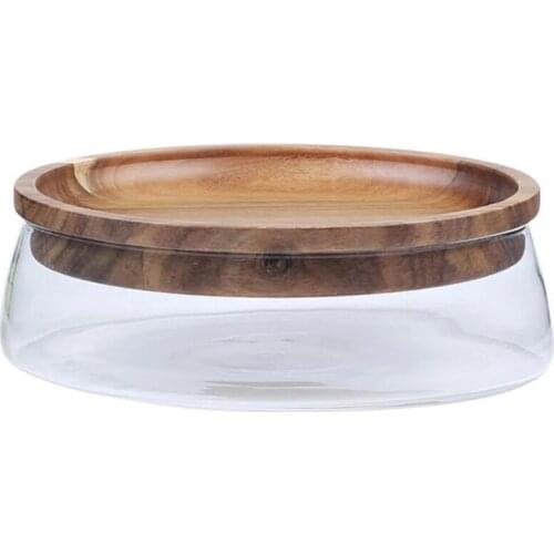 Glass Fruits Storage Box with Wooden Lid Container Double Layer Candy Storage Box Nuts and Dry Fruits Container Tray