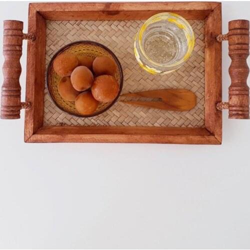 Vintage Food Tray Dessert Serving Plate Japan Style Wood Bamboo Breakfast Plates Cake Fruit Home Table Decor