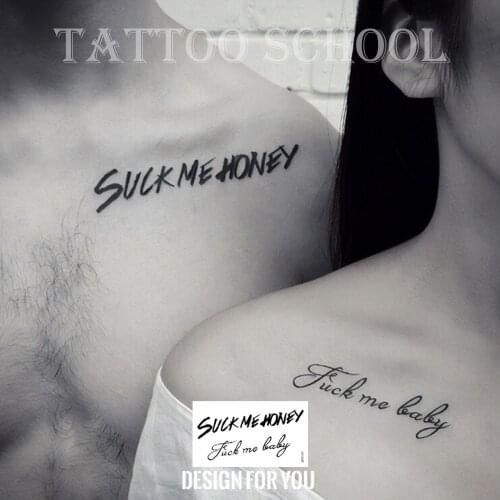 English sweethearts lovers Temporary Tattoo Stickers For Man Women girl Black Couple English Letters Tatoo Fake Tatto Clavicle