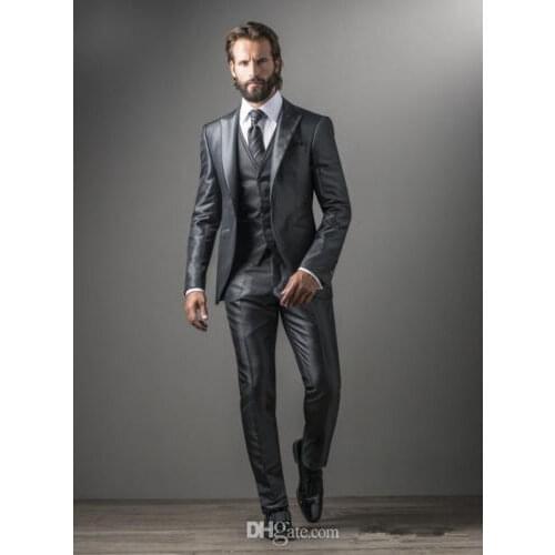 Bright Gray Fashion Designing Suits Latest Coat Pant Design Bespoke Tuxedos Brand 5Pieces (Jacket+Pant+Handkerchief+Tie+Vest)