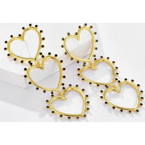 South Korea exaggerated Earrings retro fashion alloy rhinestone heart earrings popular metal heart earrings female