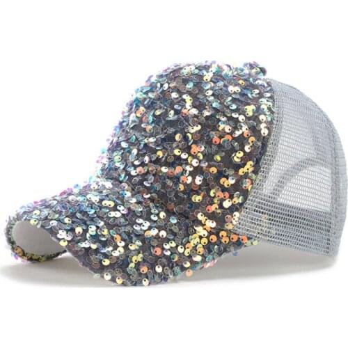 Fashion Baseball Hat Sequined Leopard Print Baseball Cap Summer Mesh Breathable Adjustable Sports Cap