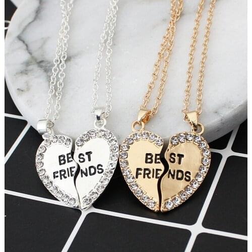 2pcs/pair 2021 new fashion Best friend necklace women 2 in 1 gold color heart statement pendant friendship jewelry as gift