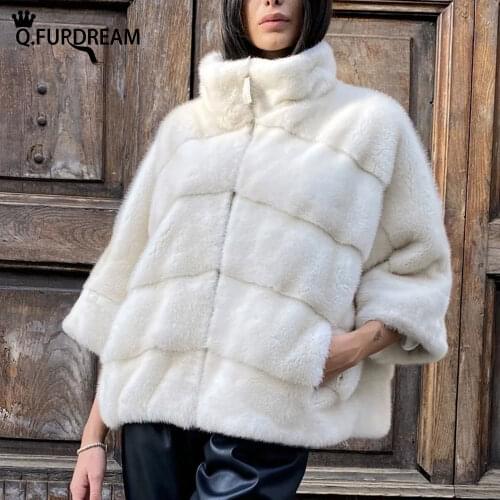 Q.FURDREAM 2021 Winter Woman New Real Natural Mink Fur Coat Fashion Warm Stand Collar Popular Jacket Luxury Outerwear Clothing