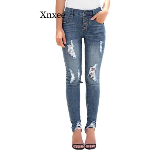 High Waist Ripped Destroyed Women Jeans Stretch Skinny Push Up Washed Jeans Femme 2020 Mom Jeans Denim Vintage trousers jeans