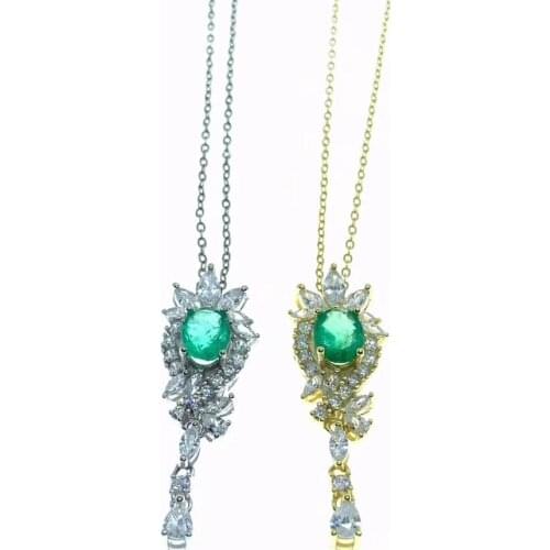 2020 new style green emerald necklace for women jewelry natural gem certificate real 925 silver gold plated girl party gift