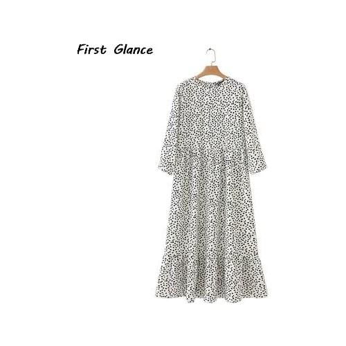 2021 Spring And Summer Bohemia Women New White Print Maxi dress Fashion Casual Pleated Straight Tube Three-Quarter Sleeve Dress