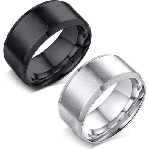 10mm Stainless Steel Black Silver Color Ring Simple Fashion Black Mens Ring Jewelry Good Quality
