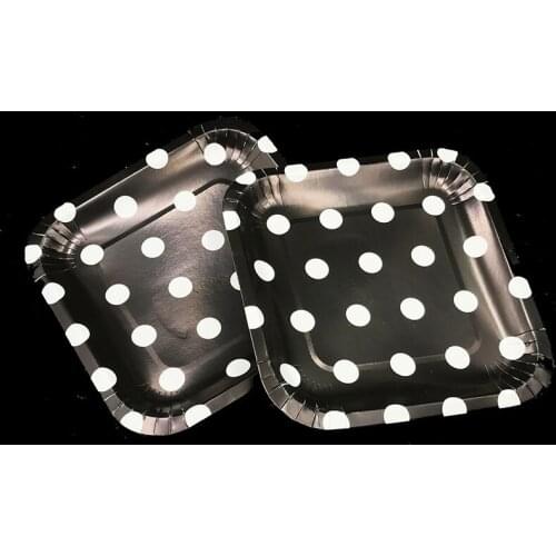 10pcs/lot 7inches black polka dots theme dots theme disposable plates black birthday party decorations black dots party plates