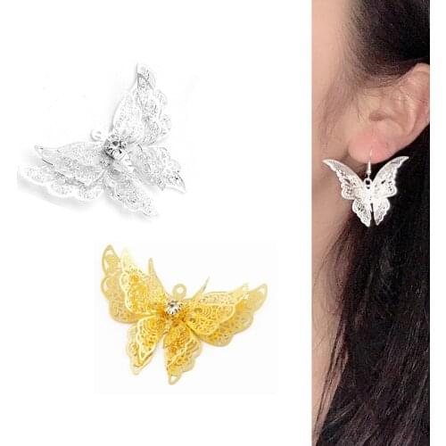 2020New 100Pcs Alloy Butterfly Rhinestone Button for DIY Jewelry Earring and Necklace Pendants or Hair Accessories BT37-BT40