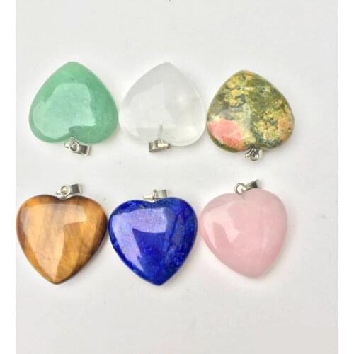 25mm Natural Love Heart Necklaces & Pendants for Lover Gem Stone Pink Quartz White Crystal Healing Necklace Charm Jewelry