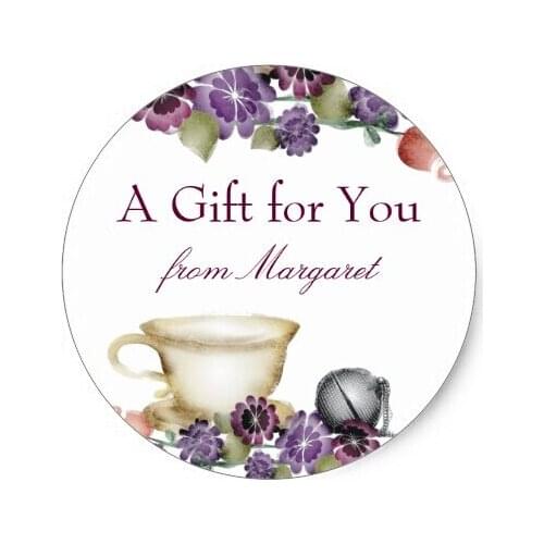 3.8cm tea brewing ball teacup flowers gift tag sticke... classic round sticker