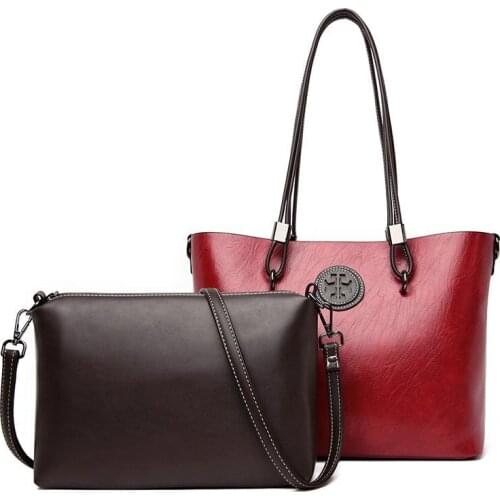 Wax Leather Big Bag 2020 New Fashion Tote Bag Simple Atmosphere Female Bag Buy One Get One Free