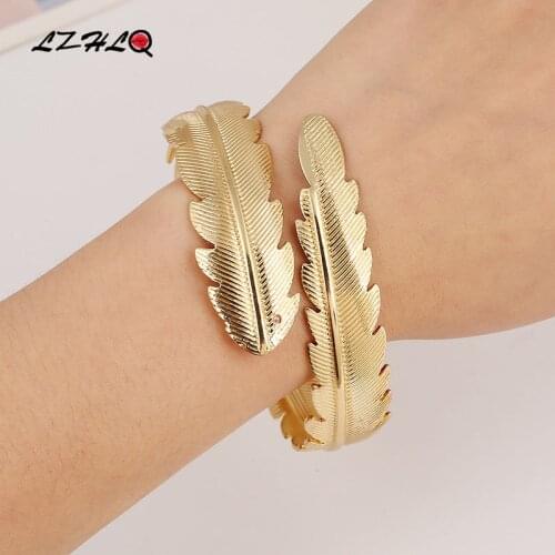LZHLQ 2 Pieces of Punk Metal Leaf Bangles Women Plating Cuff Bracelets Geometric Opening Adjustable Bangle Jewelry Bracelet