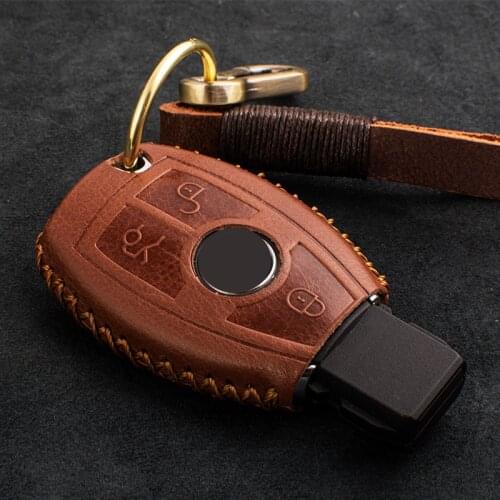Car key cover genunine leather key case fob key ring chain For mercedes Benz W203 W204 W211 CLK C180 E200 for amg C E S Class