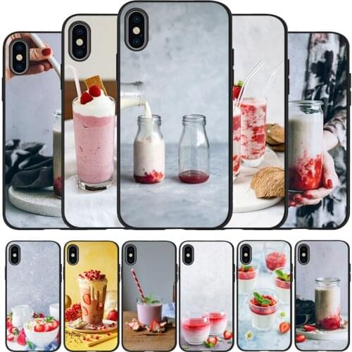 Strawberry Milk food black Phone Case For iPhone 11 XR XS Max 7 8 6 6S Plus 5 5S SE 2020 Back Cover For iPhone 11 Pro Shell